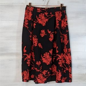 Who What Wear Black and Bright Coral Pleated Knee Length Skirt Size 2
